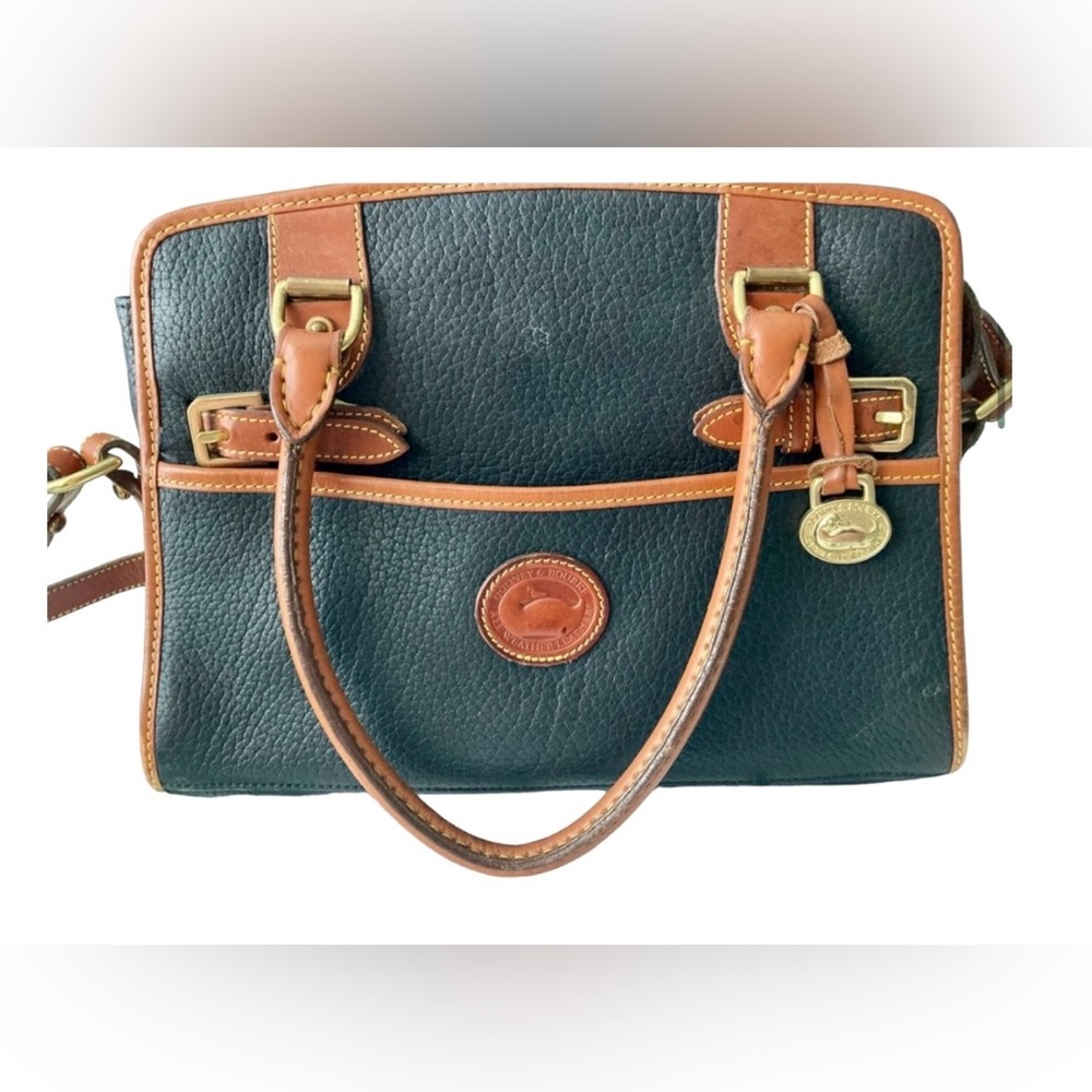 Vintage Dooney&Bourke Buckle Black/Tan Pebbled Leather Buckle Satchel Purse